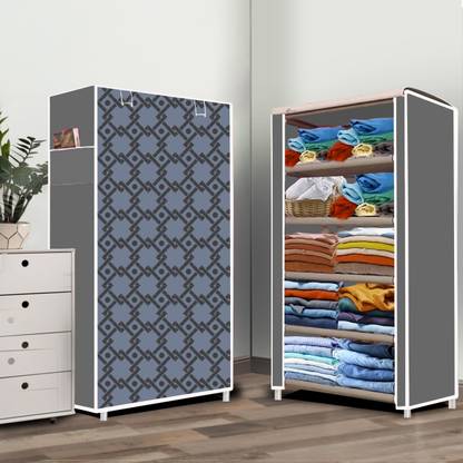 Flipkart Perfect Homes Studio 5 Layer Curtsins Print PP Collapsible Wardrobe