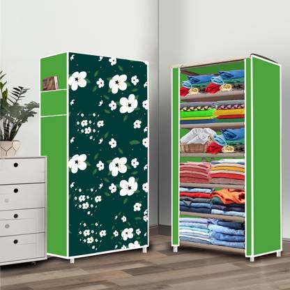 Flipkart Perfect Homes Studio 6 Shelf White Lily Printed PP Collapsible Wardrobe