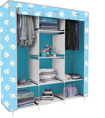 FurniGully 8 Shelf Foldable Collapsible Wardrobe Storage Organizer Almirah Cloth Rack PVC Collapsible Wardrobe