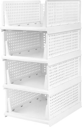 Finner Plastic Foldable and Stackable Closet Drawer Organizer for Clothes (Pack of 4) PVC Collapsible Wardrobe