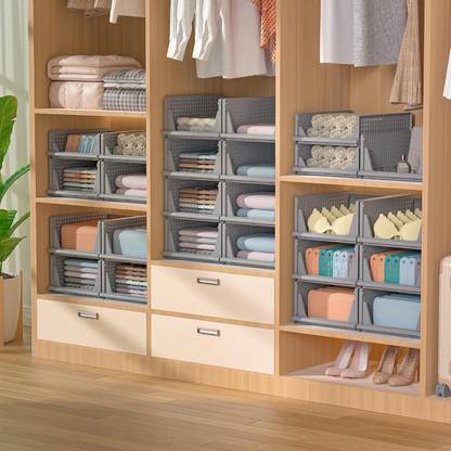 Skrill Multipurpose Foldable & Stackable Wardrobe Storage Organizer (Set of 10) PP Collapsible Wardrobe