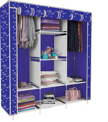 MEZIRE 8 Shelf Foldable Collapsible Wardrobe Storage Organizer Almirah Cloth Rack PP Collapsible Wardrobe