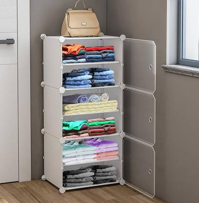 COROID Plastic Cloth Almari Wardrobe 3-Door 6-Shelf Plastic Collapsible Wardrobe PP Collapsible Wardrobe
