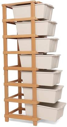 ASHLAS 7 Plastic Modular Drawer System for Home, Office Free Standing Chest of Drawers PP Collapsible Wardrobe