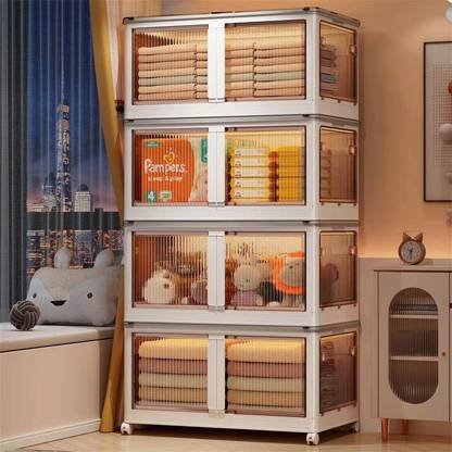 Sasimo 4-Door 4-Shelf Plastic foldable Cupboard PC Collapsible Wardrobe