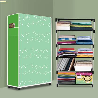 Ryuga 5 Shelf Foldable Collapsible Wardrobe Storage Organizer Almirah Cloth Rack PP Collapsible Wardrobe