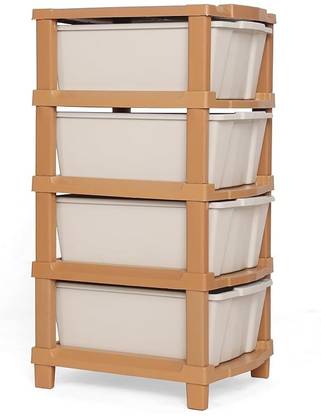 ASHLAS 4 Plastic Modular Drawer System for Home, Office Free Standing Chest of Drawers PP Collapsible Wardrobe
