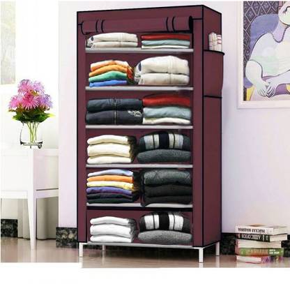 UkdiMukdi Co.W. 6+1 Maroon PVC Collapsible Wardrobe