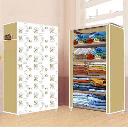 BEEYZELL 5 Shelf Foldable Collapsible Wardrobe Storage Organizer Almirah Cloth Rack PVC Collapsible Wardrobe