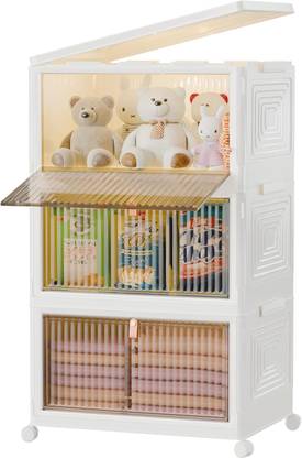 Evrum 3-Shelf Plastic Collapsible Cupboard PC Collapsible Wardrobe