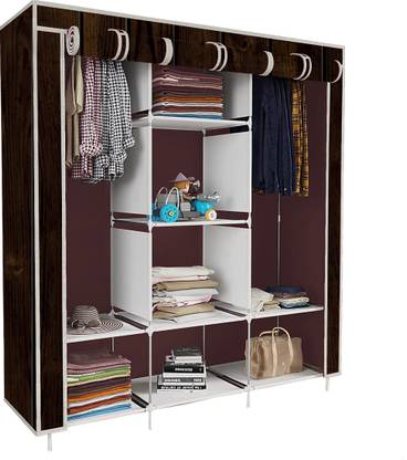 FurniGully 8 Shelf Foldable Collapsible Wardrobe Storage Organizer Almirah Cloth Rack PP Collapsible Wardrobe