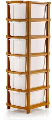 ASHLAS 6 Plastic Modular Drawer System for Home, Office Free Standing Chest of Drawers PP Collapsible Wardrobe  (Finish Color - 6 White, DIY(Do-It-Yourself))