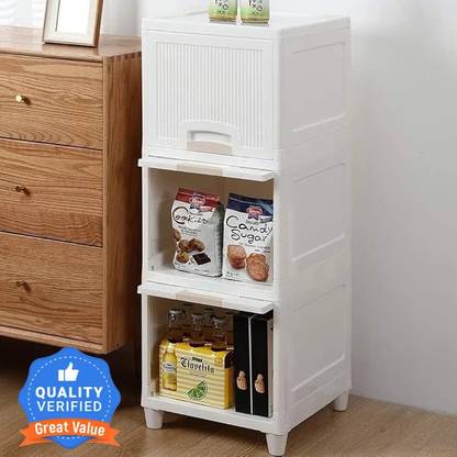 ASHLAS 4 Tier Organizer for Clothes/Kitchen Storage Rack/Modular Wardrobe for Cloth PP Collapsible Wardrobe
