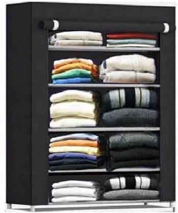 BHIMADA cloth stand rack shelf almirah PVC Collapsible Wardrobe  (Finish Color - Black, DIY(Do-It-Yourself))