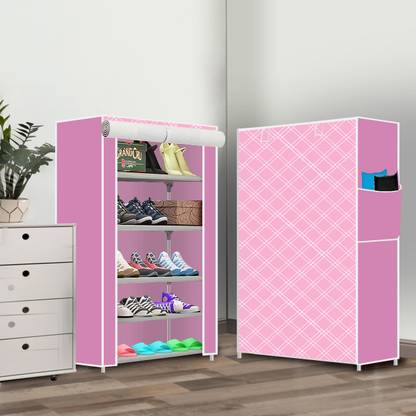 MEZIRE Collapsible Shoe Rack – Plastic 5 Tier Foldable Organizer for Home & Entry Use Plastic Collapsible Shoe Stand