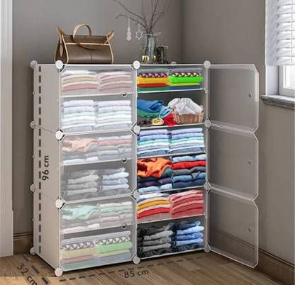 PYXBE 12-Shelf-6-Door Plastic Cubort Shoe Rack PP Collapsible Wardrobe