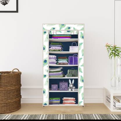 FurniGully Printed Collapsible Non-Woven Fabric Cabinate 1 Side Pocket 6L-3 PP Collapsible Wardrobe