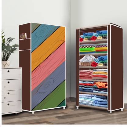 FurniGully 6 Shelf Foldable Collapsible Wardrobe Storage Organizer Almirah Cloth Rack PP Collapsible Wardrobe