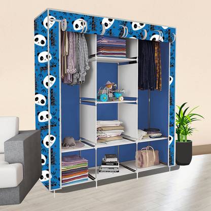 MEZIRE 8 Shelf Foldable Collapsible Wardrobe Storage Organizer Almirah Cloth Rack PP Collapsible Wardrobe