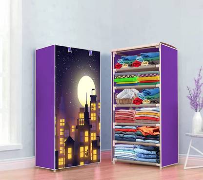 CITRODA 1 Door 6 Shelf Multipurpose Wardrobe for Clothes Storage Organizer Shelf Cabinet PP Collapsible Wardrobe