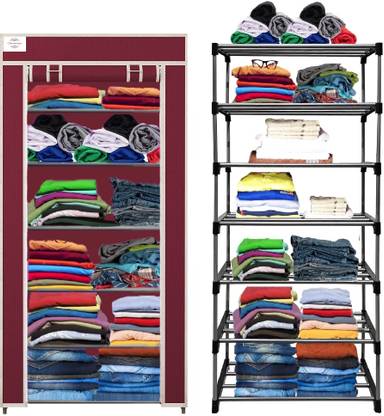 CMerchants Maroon-Metal-6 Layer Carbon Steel Collapsible Wardrobe