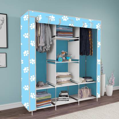 MEZIRE 3 door 8 Rack Printed PP Collapsible Wardrobe