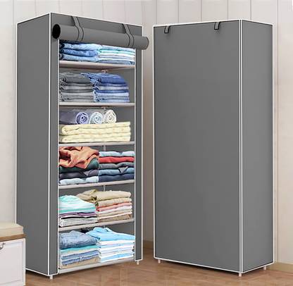 FLIPZON 1 Door 6 Shelf Fabric PP Collapsible Wardrobe