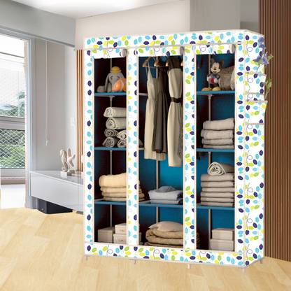 SB07 10 Shelf 3 Door Portable Carbon Steel Collapsible Wardrobe