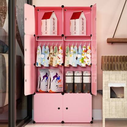PYXBE 8 Door 8 Shelf Plastic Carbon Steel,Bedroom/KidsRoom/Storage Kids PP Collapsible Wardrobe