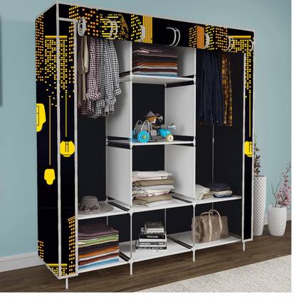 Aesthetics 8 Shelf Foldable Collapsible Wardrobe Storage Organizer Almirah Cloth Rack PC Collapsible Wardrobe
