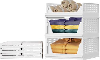 Aditya Polymers Wardrobe Organizer (3 Pc: 2L + 1S) – Foldable & Stackable Slide-Out Trays PP Collapsible Wardrobe