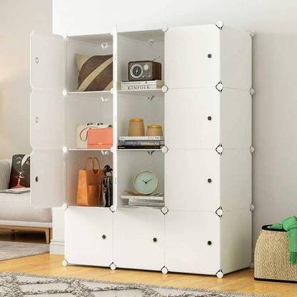 KriShyam ® 12-Cube Door Storage Organizer Modular Bookcase Shelves for Kid/Adult PP Collapsible Wardrobe