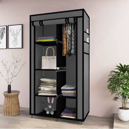 MS MODSTYLE Portable Almirah Foldable closet for Clothes 6 Shelves , 1 Side Pocket (7800-1) PP Collapsible Wardrobe