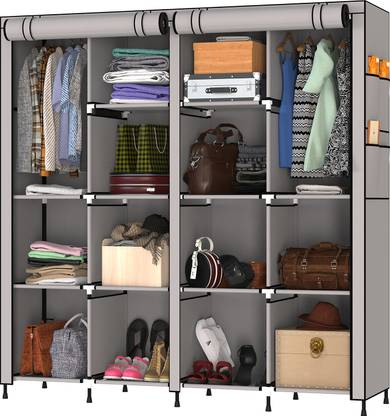 MY ARMOR Foldable Wardrobe/Cabinet/Multipurpose Storage Rack with 4 Doors and 14 Shelves PP Collapsible Wardrobe