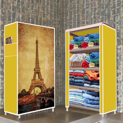 Opal 4 Shelf Eiffel Tower Purple Printed PP Collapsible Wardrobe