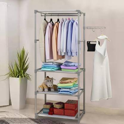 COROID Coat Rack Metal Garment Rack Storage 3-Shelf Clothes Rack 2 Hooks Metal Coat Stand
