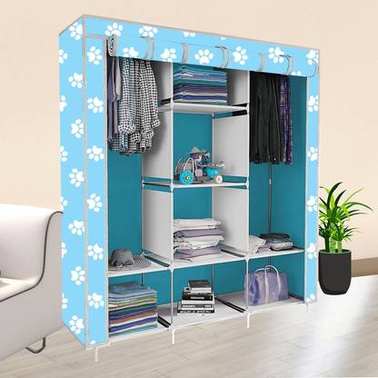 FTRXOY Carbon Steel Frame – 8 Shelf Foldable Almirah, Non-Woven Clothes Storage Rack Carbon Steel Collapsible Wardrobe