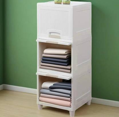 EXVITO 3 Door 3 Shelf Plastic Collapsible Cupboard Cloth stand Three Cabinet PC Collapsible Wardrobe
