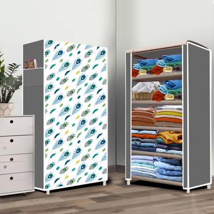 Flipkart Perfect Homes Studio 5 Layer Peacock Feather Print PP Collapsible Wardrobe