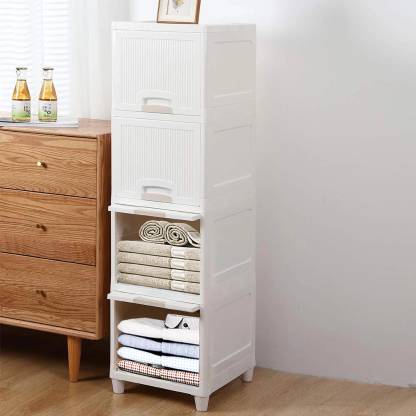 FORMONIX 4-Door 4-Shelf Plastic Foldable Wardrobe for Clothes Plastic Cloth Rack PP Collapsible Wardrobe