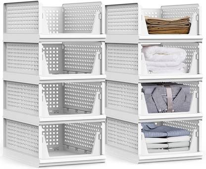 Skrill Multipurpose Foldable & Stackable Wardrobe Storage Organizer (Set of 8) PP Collapsible Wardrobe