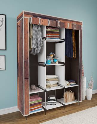 GTC Printed Almirah Foldable closet for Clothes 8 Shelves , 1 Side Pocket (3000-2) PP Collapsible Wardrobe