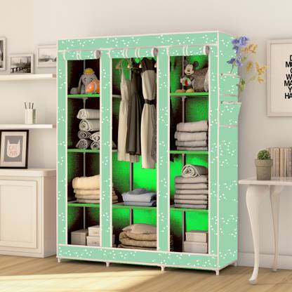 Furndaddy 3 door 10 Rack Digital Print Carbon Steel Collapsible Wardrobe