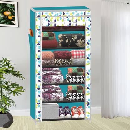 SB07 1 Door 6 Shelf Colourful Leav Print PP Collapsible Wardrobe