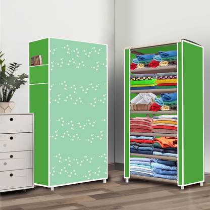 Zofiy 6 Shelf White Bubble Printed PP Collapsible Wardrobe