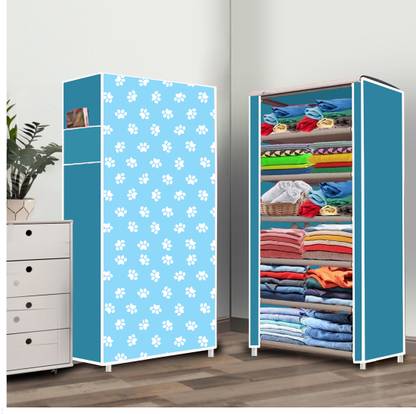 STROMMI 6 Shelf Foldable Collapsible Wardrobe Storage Organizer Almirah Cloth Rack PP Collapsible Wardrobe