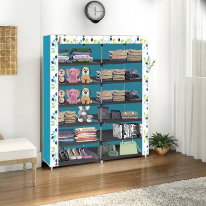 KITTI 12 Shelf Colourful Leav Print PP Collapsible Wardrobe