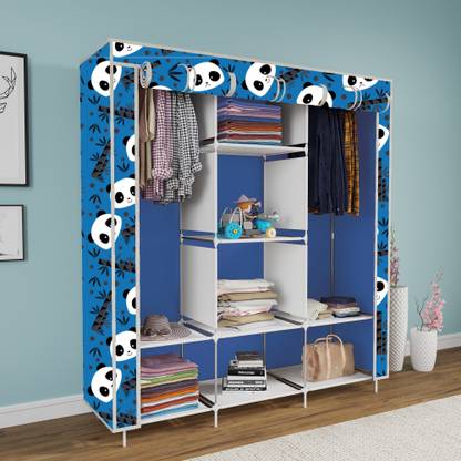 MEZIRE 3 door 8 Rack Printed PP Collapsible Wardrobe