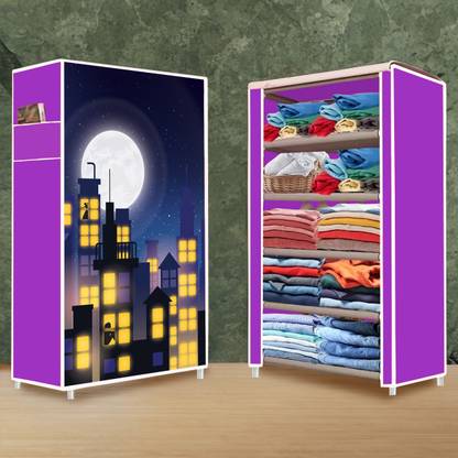 systumm 5 Layer Town Building Print PP Collapsible Wardrobe