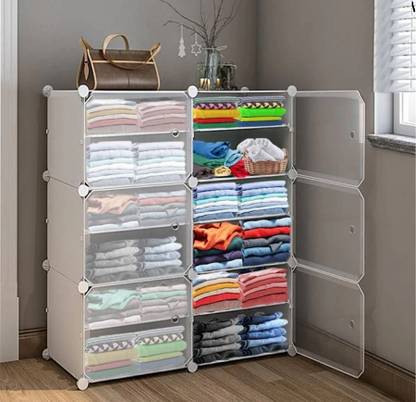 PYXBE 6 Door 12 Shelf Plastic PC Carbon Steel PP Collapsible Wardrobe